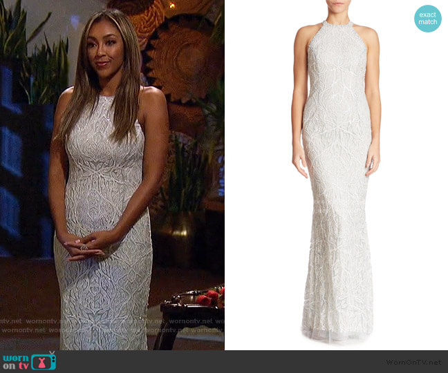 Randi Rahm Metallic Sylvia Embellished Gown worn by Tayshia Adams on The Bachelorette