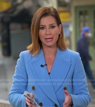 Rebecca’s blue double breasted coat on Good Morning America