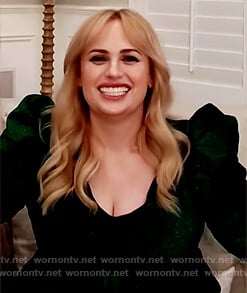 Rebel Wilson’s green metallic jumpsuit on The Drew Barrymore Show