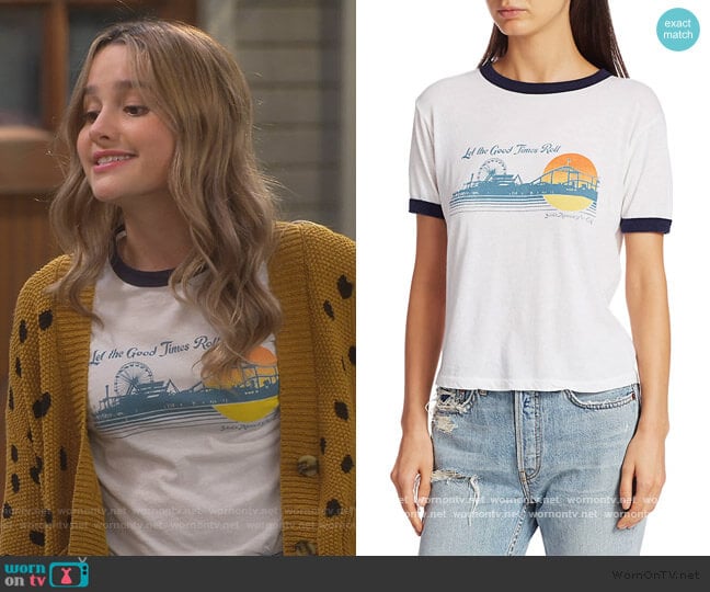 Re/done Let The Good Times Roll Cotton Ringer T-Shirt worn by Lex (Jules LeBlanc) on Side Hustle