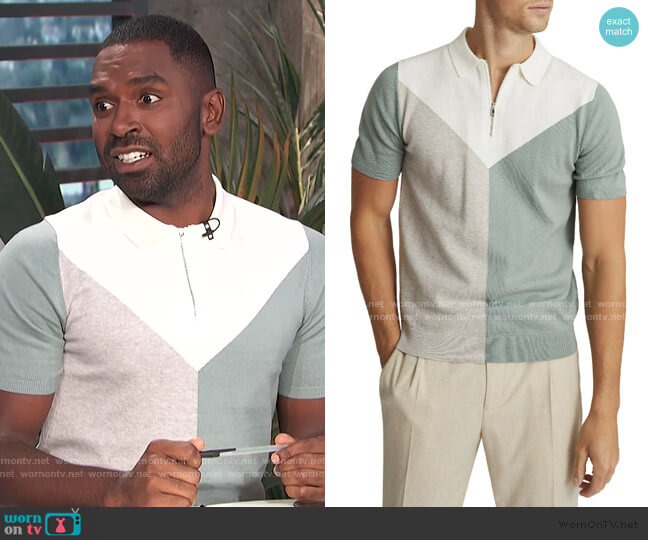 Reiss Butler Colorblock Wool Blend Zip Polo worn by Justin Sylvester on E! News