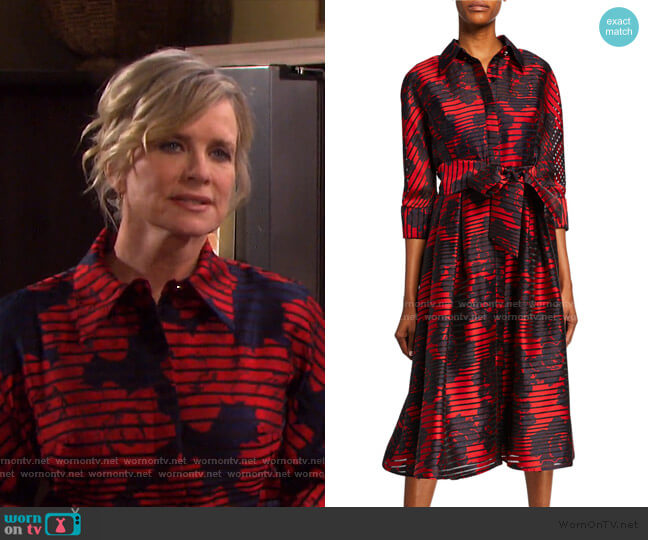 Rickie Freeman for Teri Jon Striped Burnout 3/4-Sleeve Shirtdress worn by Kayla Brady (Mary Beth Evans) on Days of our Lives