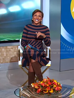 Robin’s black and brown striped dress on Good Morning America