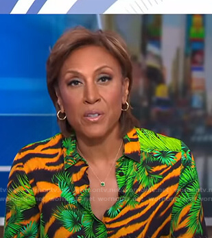 Robin’s tiger and palm leaf print blouse on Good Morning America