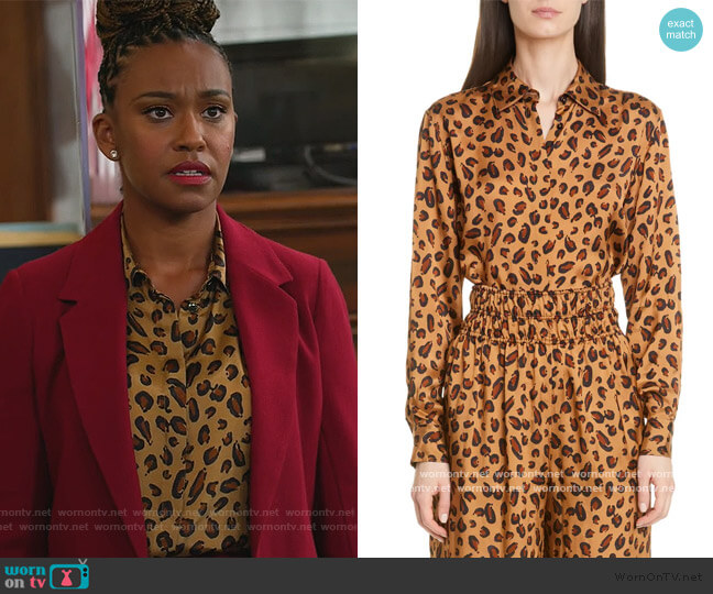 Rosetta Getty Leopard Print Relaxed Shirt worn by Rachel Audubon (Michelle Bathe) on All Rise