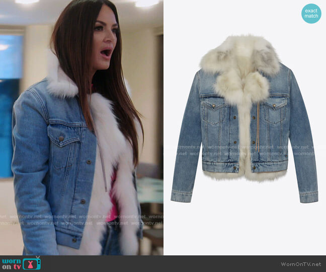 Saint Laurent Fur lined Denim Jacket worn by Lisa Barlow on The Real Housewives of Salt Lake City