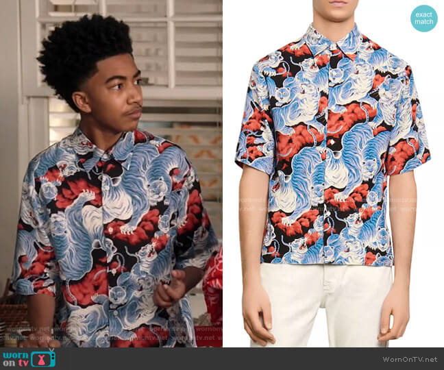 Sandro Tiger Casual Short Sleeve Button-Up Shirt worn by Jack Johnson (Miles Brown) on Black-ish