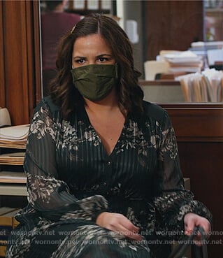 Sara’s green floral pleated dress on All Rise