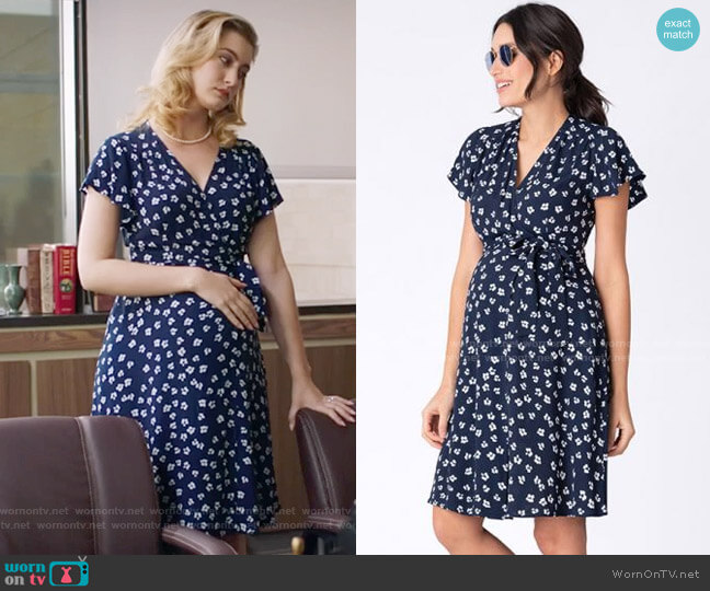 Seraphine Navy Floral Wrap Maternity Dress worn by Becky Monreaux (Olivia Macklin) on Filthy Rich