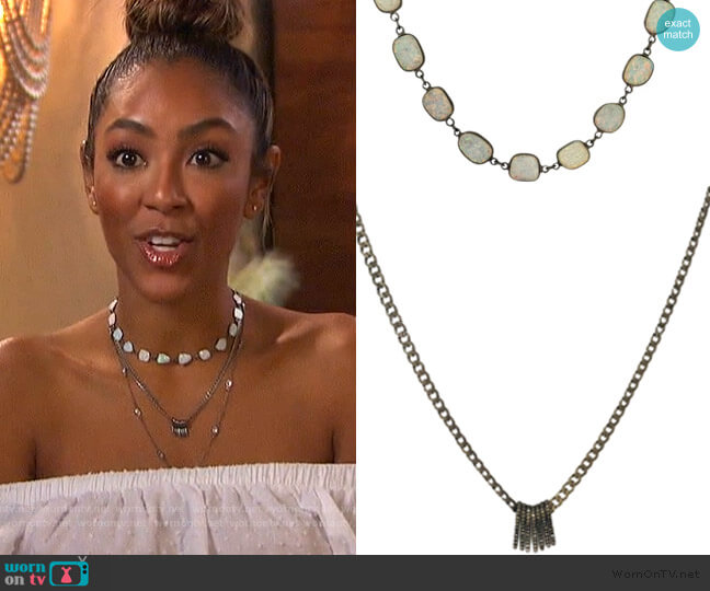 Shalla Wista Studio Baby Pave Diamond Spike Necklace worn by Tayshia Adams on The Bachelorette