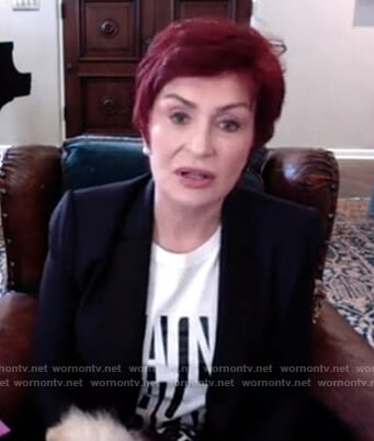 Sharon’s white Saint Laurent logo tee on The Talk