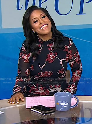 Sheinelle’s black floral ruffled dress on Today