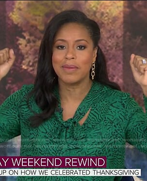 Sheinelle’s green animal print tie neck dress on Today