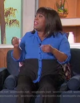 Sheryl’s blue colorblock shirt on The Talk