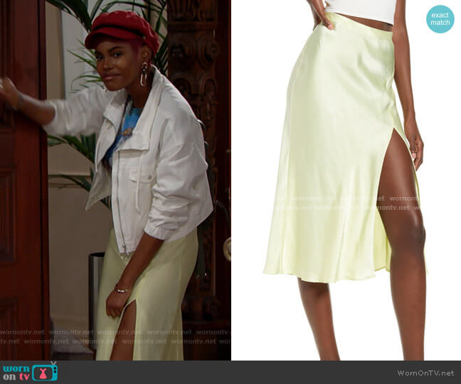 Socialite Bias Cut Satin Skirt in Yellow worn by Paris Buckingham (Diamond White) on The Bold and the Beautiful