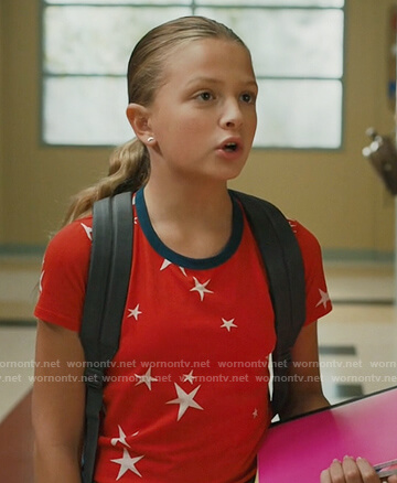 Anna’s red star print ringer tee on American Housewife
