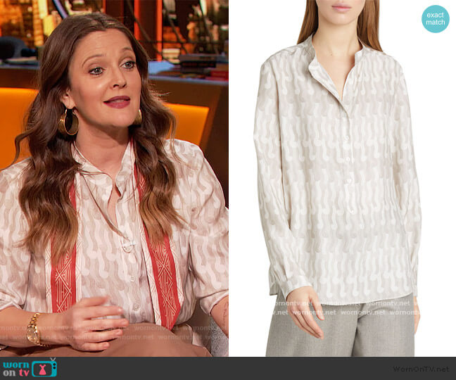 Stella McCartney Eva Printed Silk Button-Down Blouse worn by Drew Barrymore on The Drew Barrymore Show