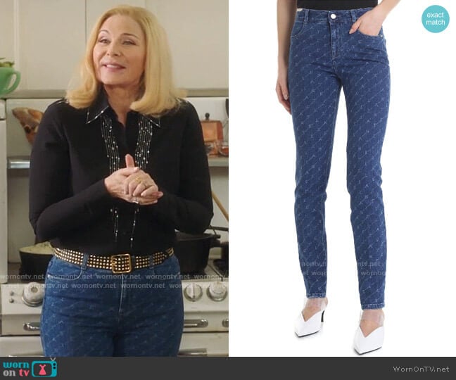 Stella McCartney Monogram Skinny Jeans worn by Margaret Monreaux (Kim Cattrall) on Filthy Rich