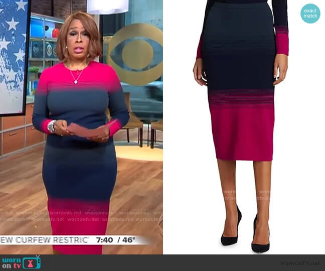 Tanya Taylor Aria Ombre Knit Pencil Skirt worn by Gayle King on CBS Mornings