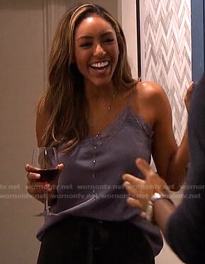 Tayshia’s purple lace-trim cami on The Bachelorette