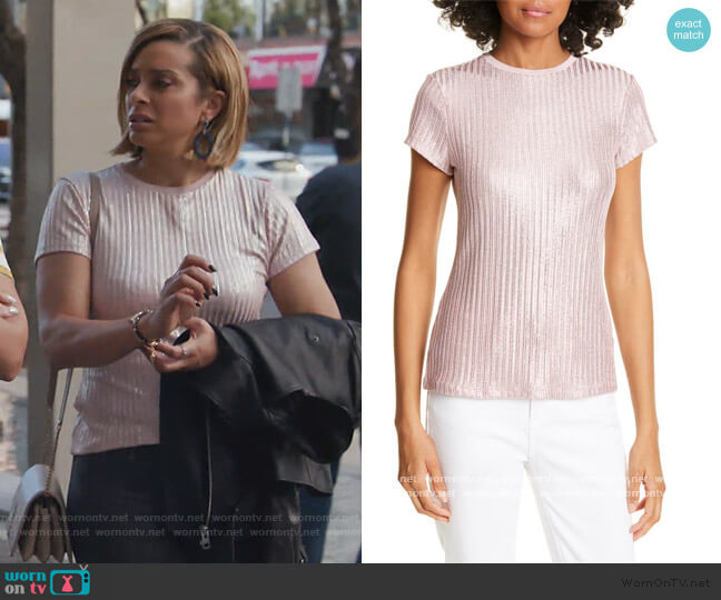 Ted Baker Catrino Metallic Fitted T-Shirt worn by Robyn Dixon on The Real Housewives of Potomac
