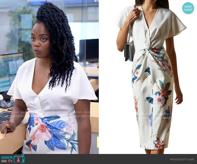 Ted Baker Nerris Jamboree Twist Detail Dress worn by Sabrina Hollins (Novi Brown) on Tyler Perrys Sistas