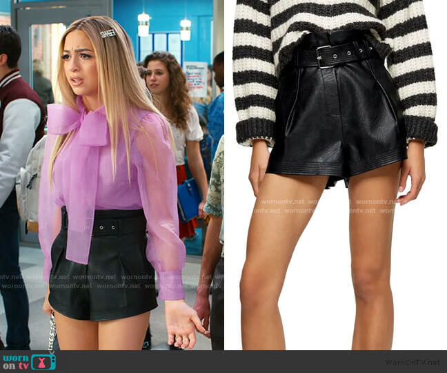 Topshop Belted Faux Leather Shorts worn by Lexi (Josie Totah) on Saved By The Bell