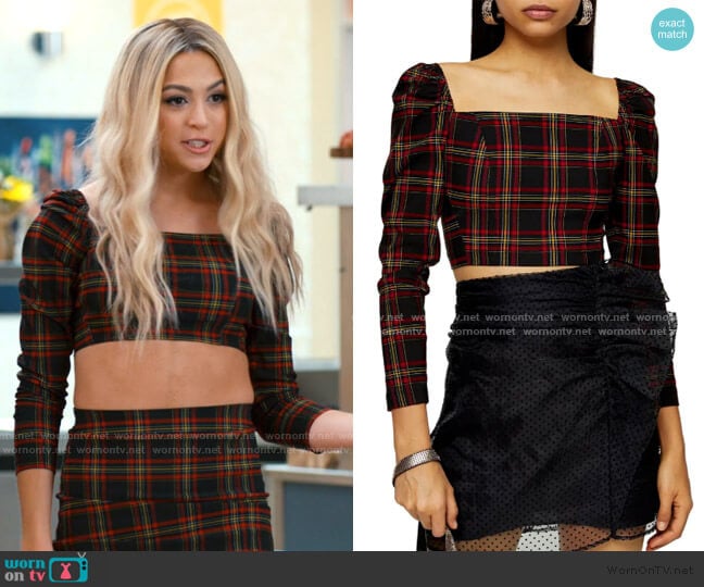Topshop Tartan Plaid Crop Blouse worn by Lexi (Josie Totah) on Saved By The Bell