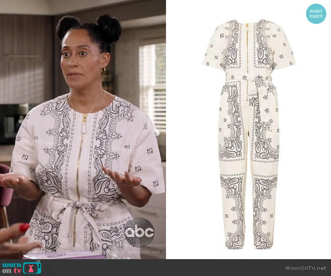 Tory Burch Printed Poplin Jumpsuit worn by Rainbow Johnson (Tracee Ellis Ross) on Black-ish
