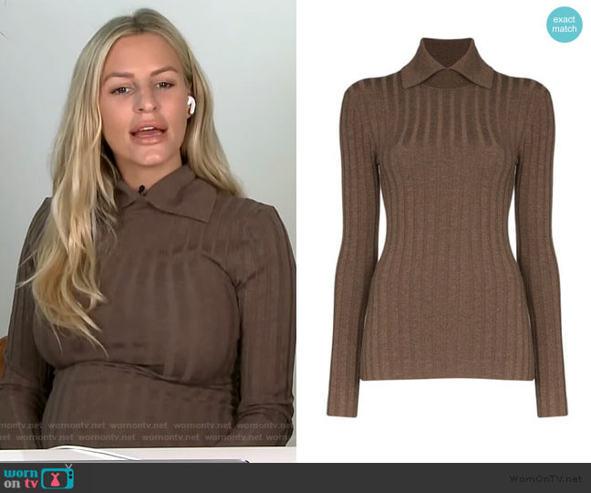 Toteme Aviles Point-Collar Ribbed Sweater worn by Morgan Stewart on E! News