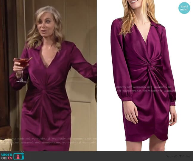 Trina Turk Anne Long-Sleeve Knotted Satin Dress worn by Ashley Abbott (Eileen Davidson) on The Young and the Restless