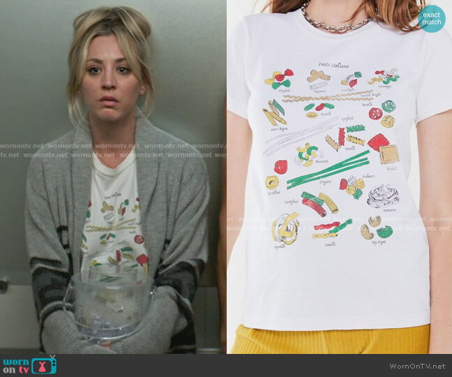Future State Pasta Chart Tee worn by Cassie Bowden (Kaley Cuoco) on The Flight Attendant