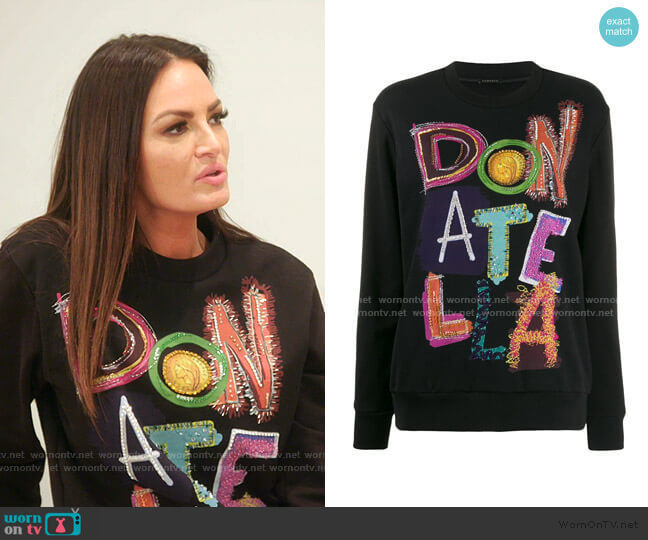 Versace Donatella Versace Embellished Sweatshirt worn by Lisa Barlow on The Real Housewives of Salt Lake City