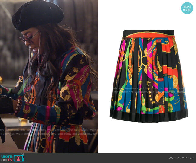 Versace Belt Print Pleated Skirt worn by Mary Cosby on The Real Housewives of Salt Lake City