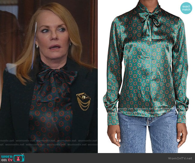 Victoria Beckham Tie Neck Silk Shirt worn by Lisa Benner (Marg Helgenberger) on All Rise