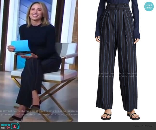 Vince Dobby Stripe Belted Pants worn by Amy Robach on Good Morning America