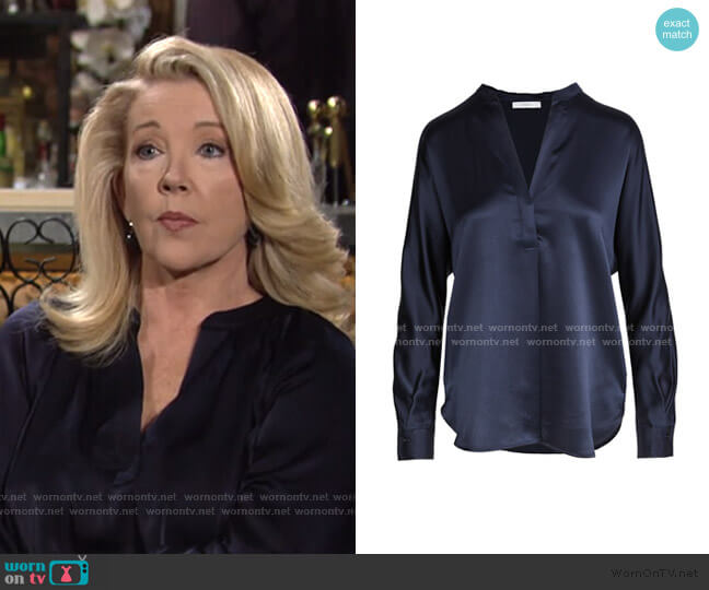 Vince Band Collar Blouse worn by Nikki Reed Newman (Melody Thomas-Scott) on The Young and the Restless