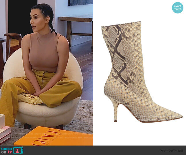 Yeezy Ankle Python Boots worn by Kim Kardashian on Keeping Up with the Kardashians
