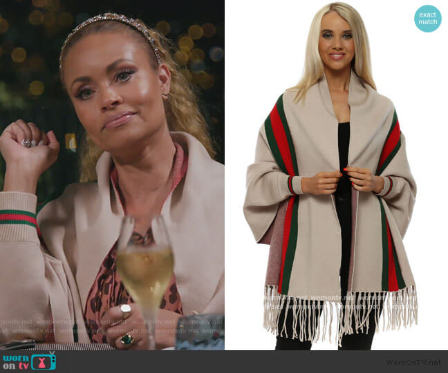 Yu&Me Beige Italian Ribbon Sleeved Cape worn by Gizelle Bryant on The Real Housewives of Potomac