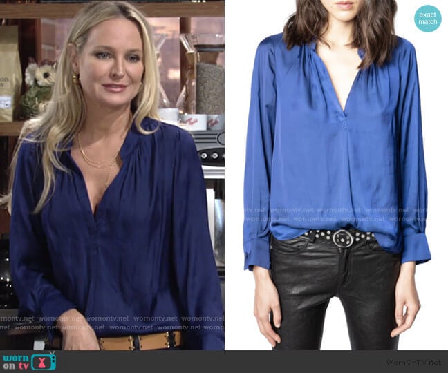 Zadig & Voltaire Tink Satin Tunic worn by Sharon Newman (Sharon Case) on The Young and the Restless