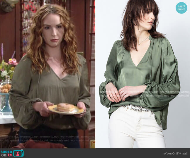 Zadig & Voltaire Twenty Satin Top worn by Mariah Copeland (Camryn Grimes) on The Young and the Restless