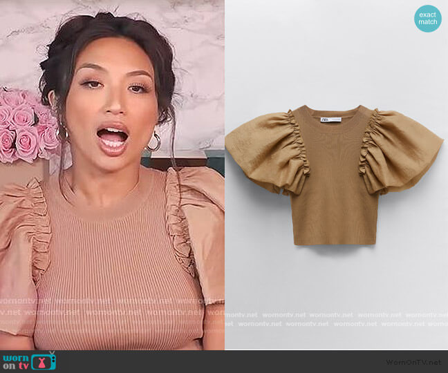 Zara Combination Knit Top worn by Jeannie Mai on The Real