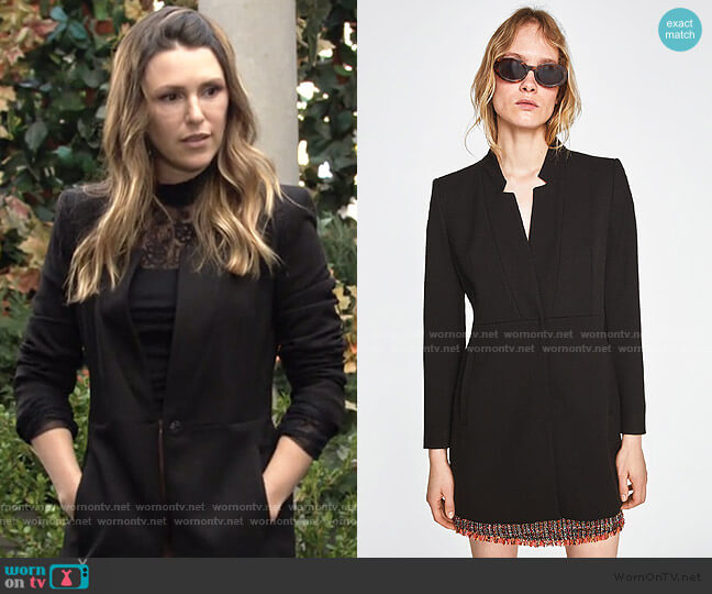 Zara Inverted Lapels Frock Coat worn by Chloe Mitchell (Elizabeth Hendrickson) on The Young and the Restless