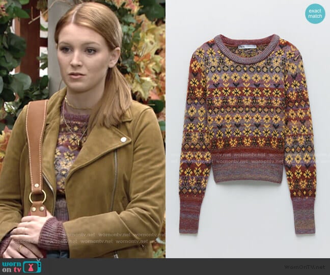 Zara Jacquard Knit Sweater worn by Jordan (Madison Thompson) on The Young and the Restless