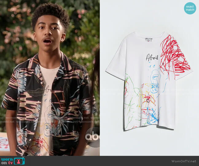 Zara Small Sketches from Great Artists T-shirt worn by Jack Johnson (Miles Brown) on Black-ish