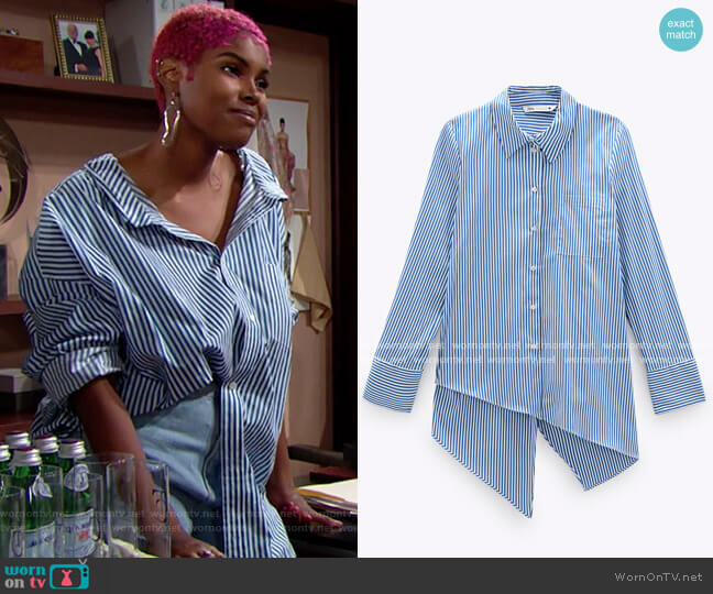 Zara Asymmetrical Poplin Shirt worn by Paris Buckingham (Diamond White) on The Bold and the Beautiful