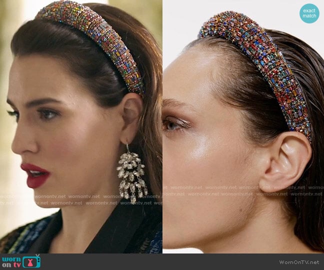 Zara Bejeweled Padded Headband worn by Ginger Sweet (Melia Kreiling) on Filthy Rich
