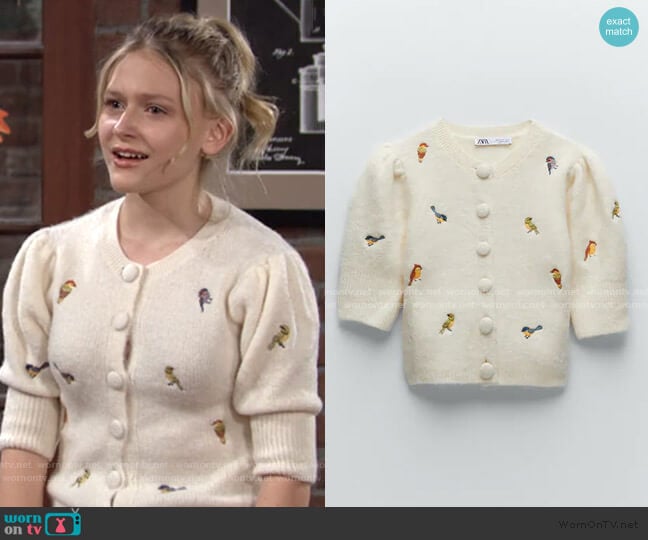 Zara Embroidered Knit Cardigan worn by Faith Newman (Alyvia Alyn Lind) on The Young and the Restless