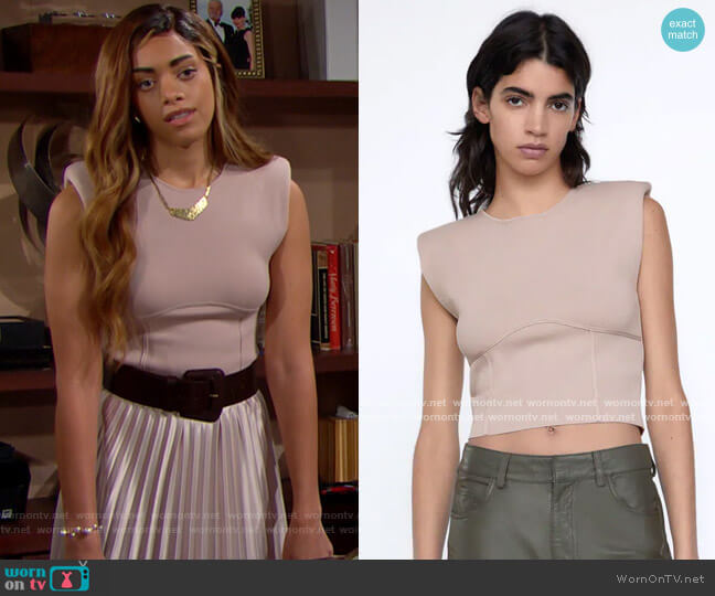 Zara Shoulder Pad Knit Top worn by Zoe (Kiara Barnes) on The Bold and the Beautiful
