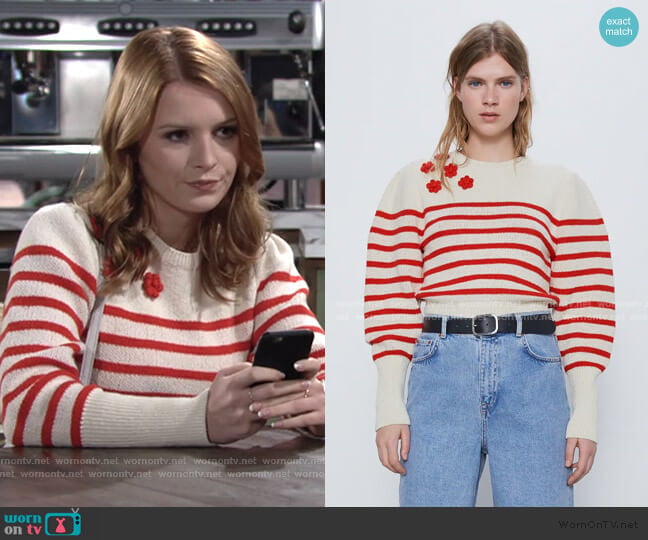 Zara Striped Knit Sweater worn by Jordan (Madison Thompson) on The Young and the Restless